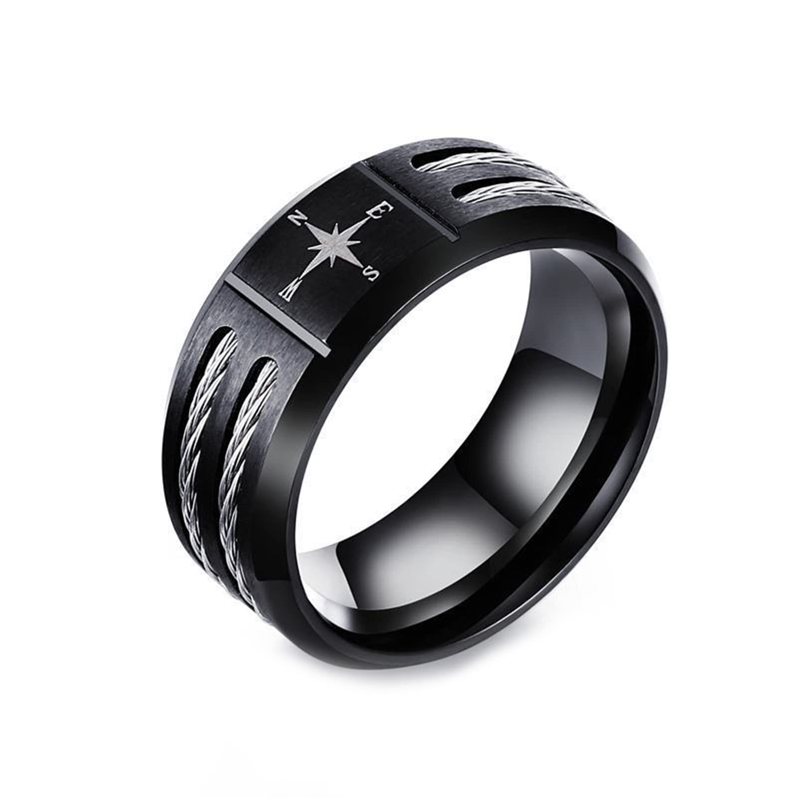 Ayoiow Stainless Steel Wedding Rings for Men & Women - 8MM Black Chain Inlay Engagement Ring Set, Durable Biker Band Jewelry - Perfect for Weddings, Anniversaries, and Gothic Fashion Accessories