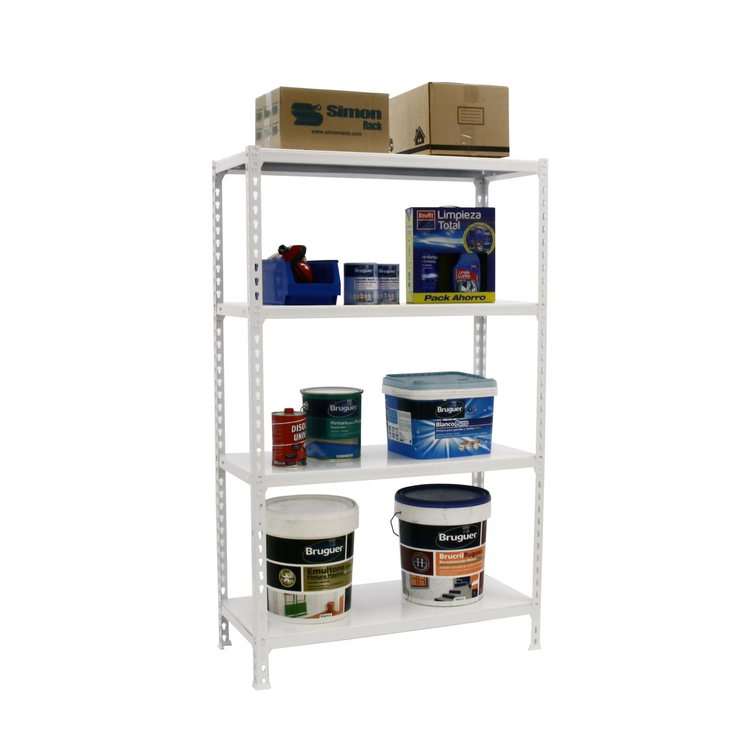Simon Rack Metal Shelves 1500x1000x300mm - Heavy Duty 4-Tier Storage Shelving Unit with 180kg Capacity - White Industrial Shelves for Garage, Warehouse & Home Organization