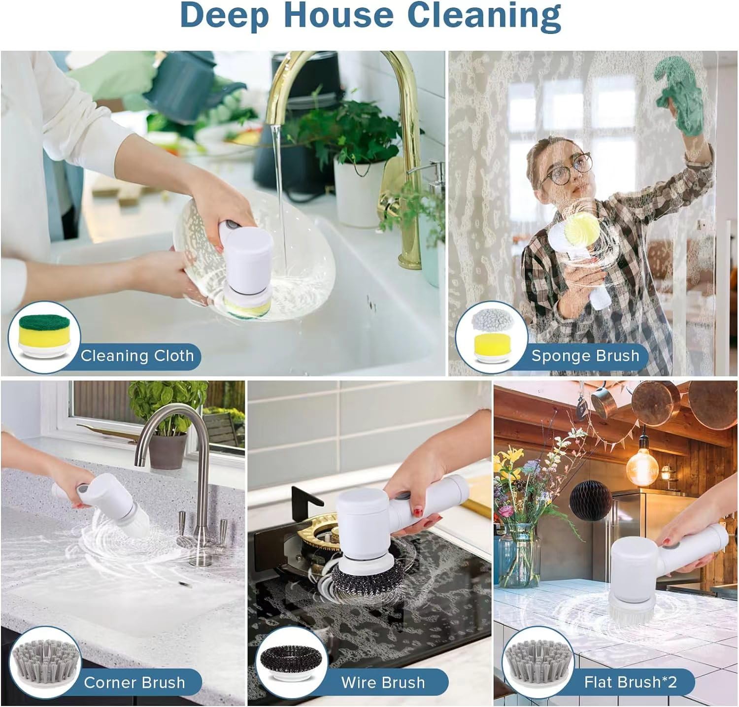 Electric Spin Scrubber with 6 Brush Heads - Powerful Cordless Cleaning Tool for Shower, Bathtub, Tile, Floor, Sink & Kitchen | Perfect for Bathroom Deep Cleaning, Window Washing & Household Surfaces
