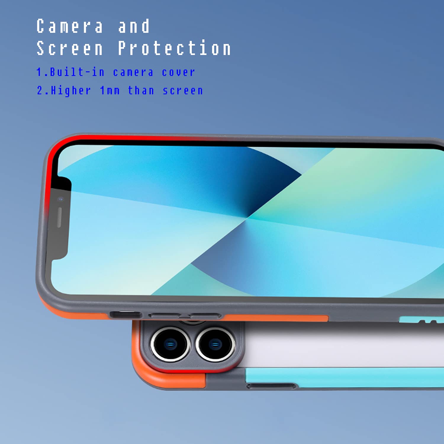 iPhone 13 Pro Bumper Case - MagSafe Compatible, Backless Design with Camera Protection | Shock-Absorbent TPU+PC Edge Frame | Heat Dissipation Technology (Blue-Orange) | Perfect for Active Lifestyles & Wireless Charging