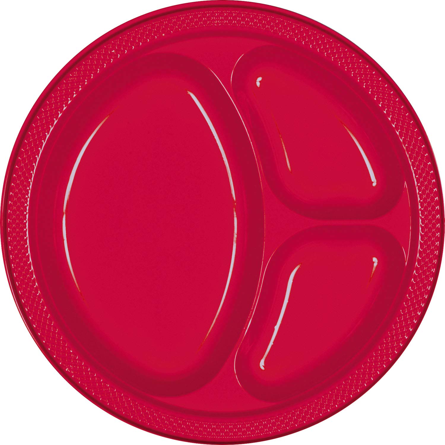 Vibrant Red 3-Compartment Plastic Plates - 10 Inch (Pack of 20) - Durable Disposable Dinnerware for Parties, Picnics & Family Gatherings - Perfect for BBQs, Birthday Celebrations & Outdoor Events