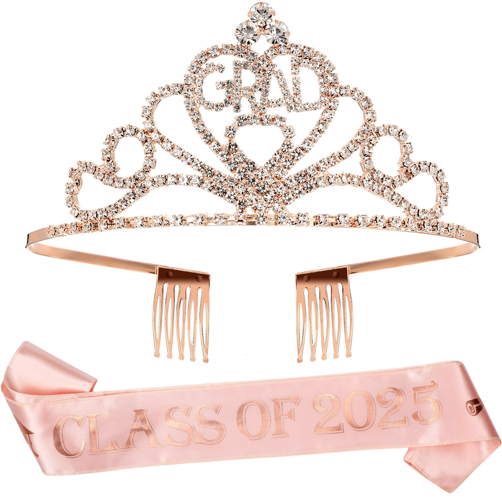 Yinkin Class of 2025 Graduation Party Supplies Set - Gold Glitter Tiara & Satin Sash Kit - Perfect Graduation Gifts for Women - Great for 2025 Graduation Ceremonies, Photo Shoots & Celebration Parties
