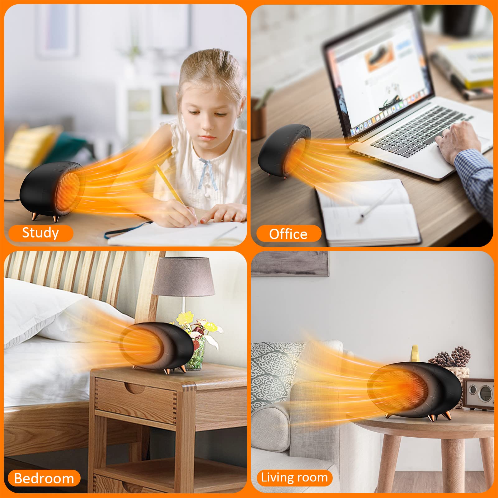 600W Energy Efficient PTC Ceramic Desk Heater - Fast Heating Small Space Heater for Bedroom, Home & Office - Indoor Safe & Quiet (Black) | Perfect for Winter Warmth & Workspace Comfort