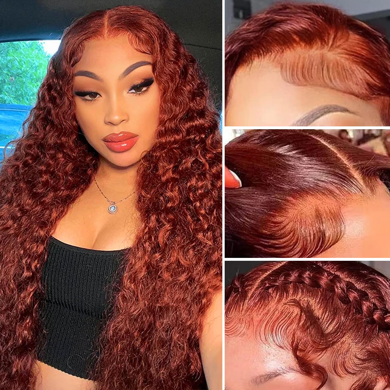 Sathen 13x6 Reddish Brown Lace Front Wigs Human Hair - 200% Density Deep Wave Human Hair Wig for Women, 24 Inch, Pre-Plucked with HD Lace - Perfect for Daily Wear, Cosplay, and Special Occasions