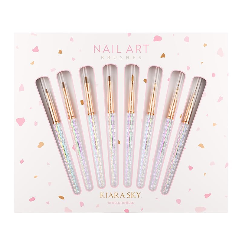 Kiara Sky Professional Gel Nail Art Brush Set - Long Lasting Nail Cleaner Tools for Women - Perfect for DIY Manicures, Salon Nail Art & Home Gel Polish Application (Clear Brush Collection)