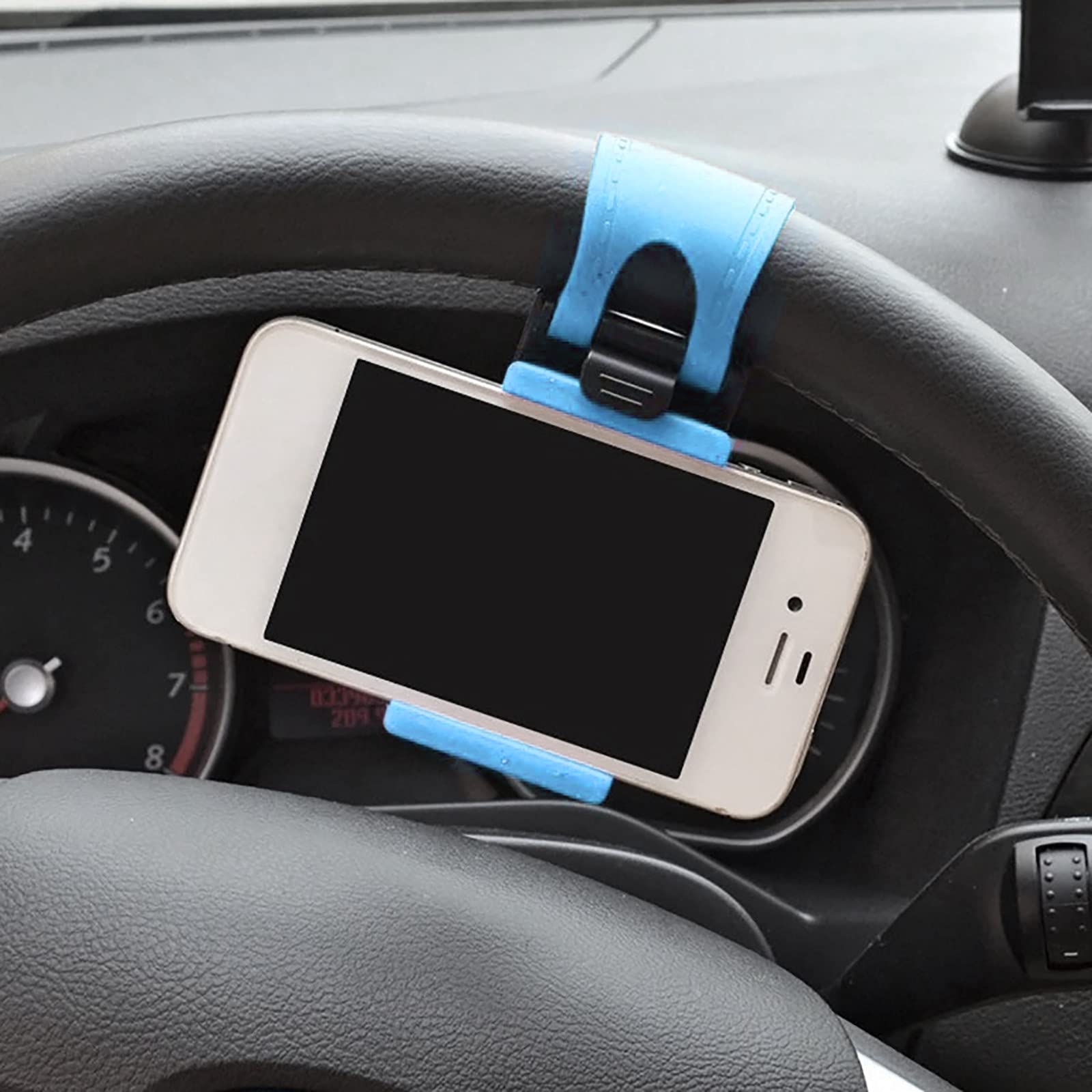 UOCUFY Universal Retractable Car Phone Holder - 76mm Wheel Mount for iPhone, Android & GPS Devices | Adjustable Steering Wheel Stand | Sky Blue Car Interior Accessories (2022 Model) - Perfect for Hands-Free Driving, Navigation & Safe Phone Use While Commuting