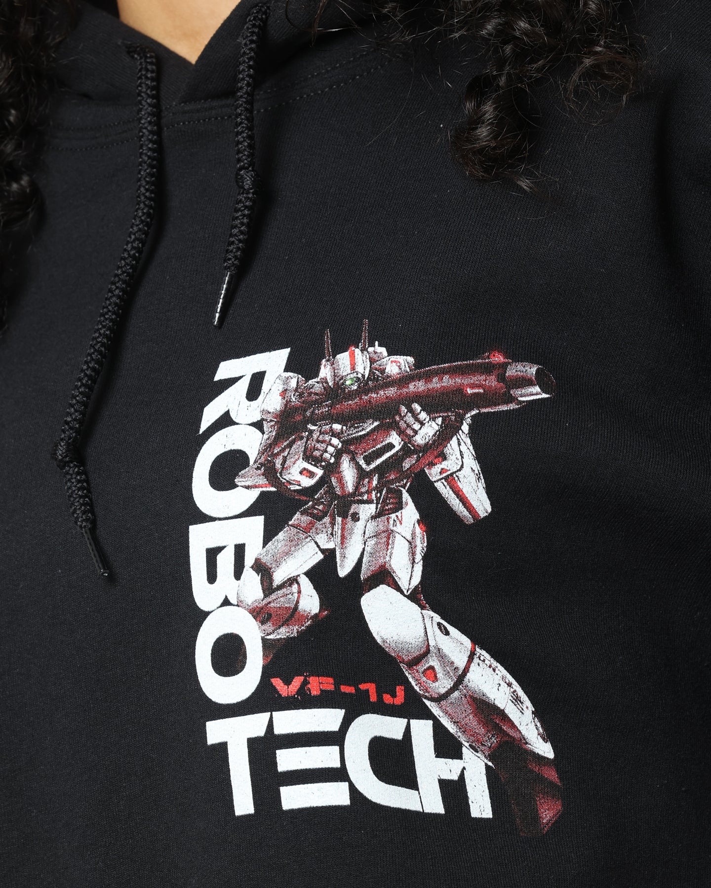 American Thrift X Robotech VF1J Black Hoodie - Stylish Anime-Inspired Pullover for Cosplay, Casual Wear & Fan Conventions