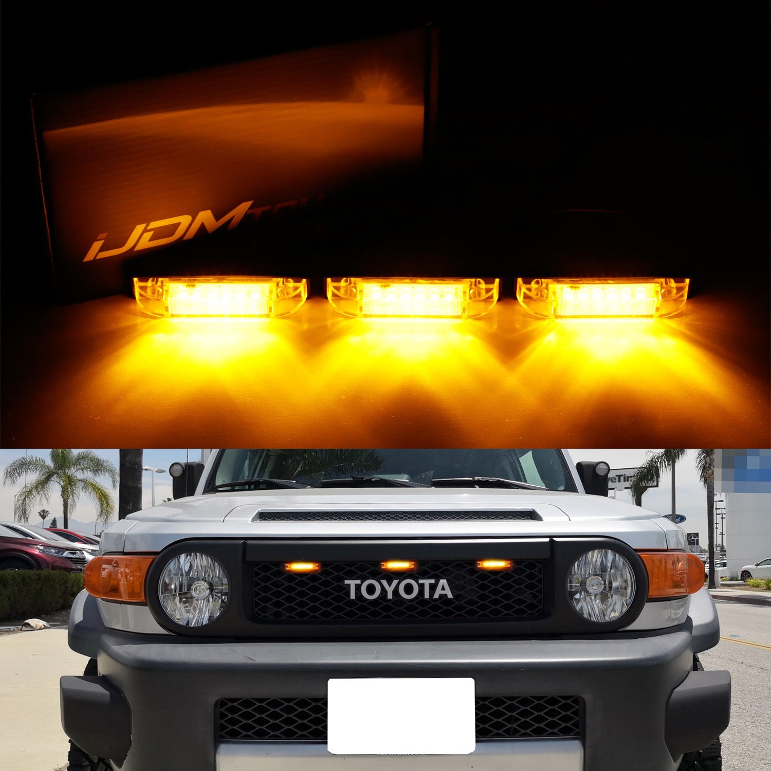 3PCS Amber LED Grille Running Light Kit for 2007-2014 Toyota FJ Cruiser - Off-Road & Night Driving Safety Lights