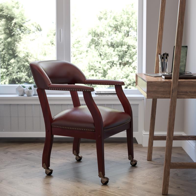 Premium FLASH Vinyl Conference Chair with Accent Nailhead Trim & Smooth-Rolling Casters - Ergonomic Office Chair for Executive Meetings, Home Office & Professional Workspaces