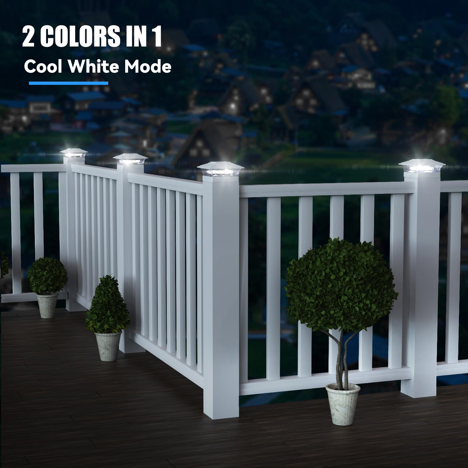 APONUO 12 Pack Solar Post Lights Outdoor - 16 LED Solar Powered Fence Post Cap Lights for 4x4 5x5 6x6 Vinyl & Wooden Posts, Waterproof with 2 Lighting Modes - Perfect for Deck, Fence, Porch, Garden & Pathway Lighting (White)