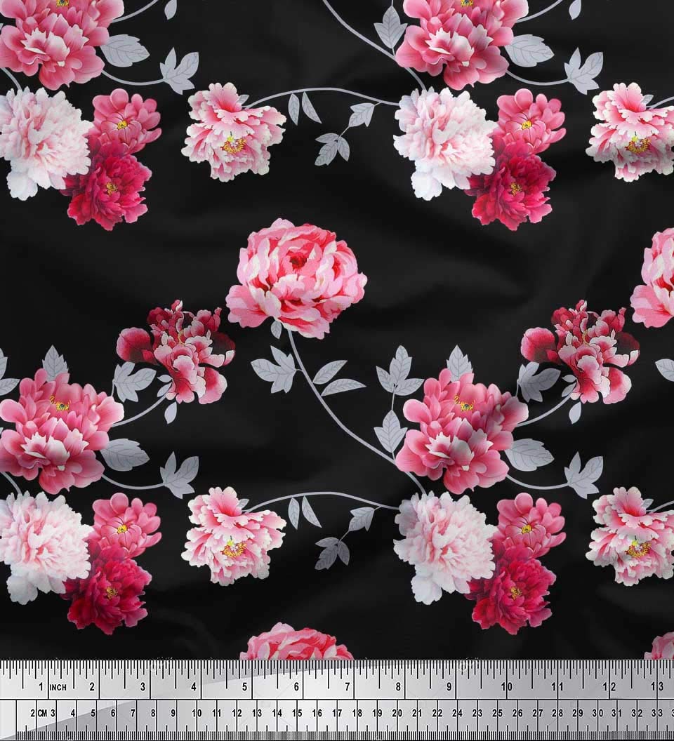 Soimoi Moss Georgette Brown Fabric by The Yard - 42 Inch Wide Floral Printed Fabric with Roses & Leaves Design - Elegant Textile for Dresses, Curtains, DIY Crafts and Home Decor