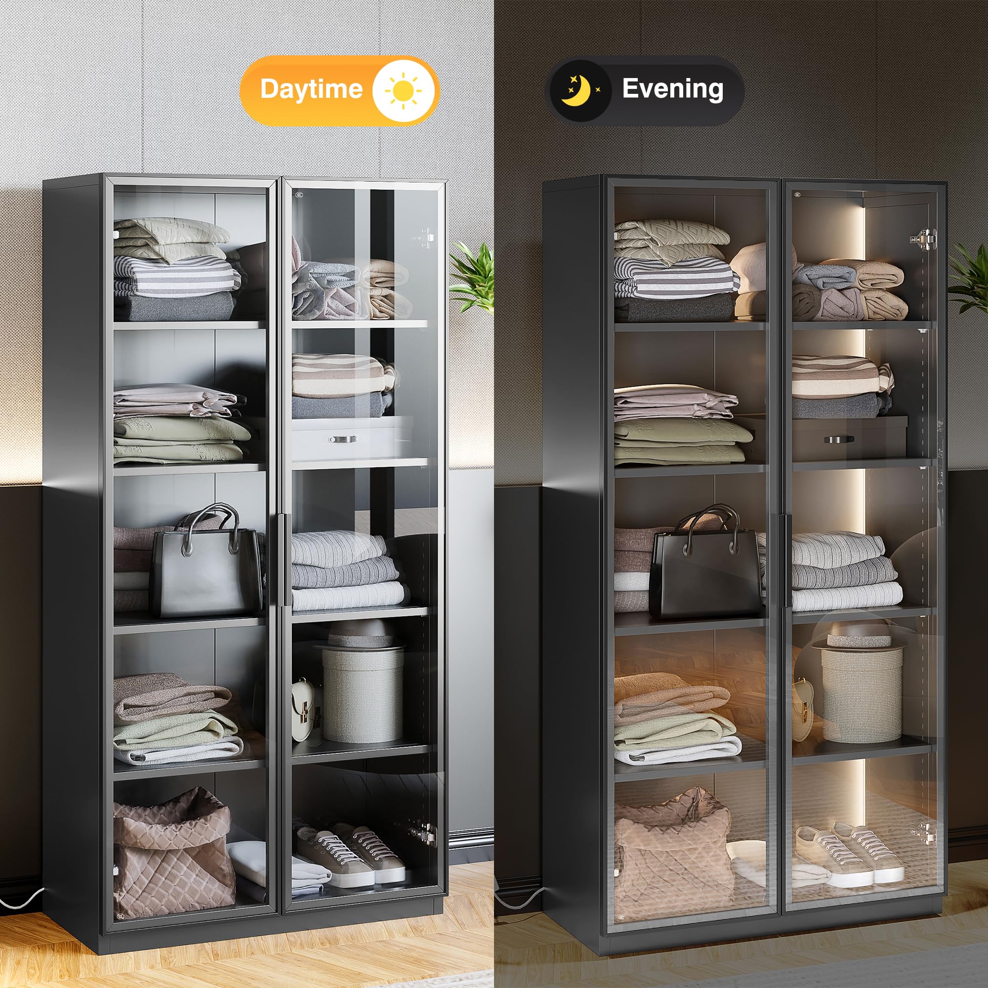 Glass Door Display Cabinet with LED Lights - 63