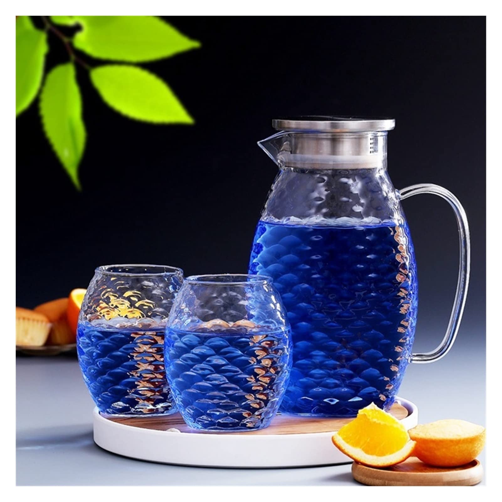 Premium Glass Water Jug Set - Elegant Pitcher for Tea, Champagne, Cocktail, Lemonade & Fruit Juice | Perfect for Home, Restaurant & Coffee Shop | Great for Iced Beverages, Party Serving & Daily Refreshment