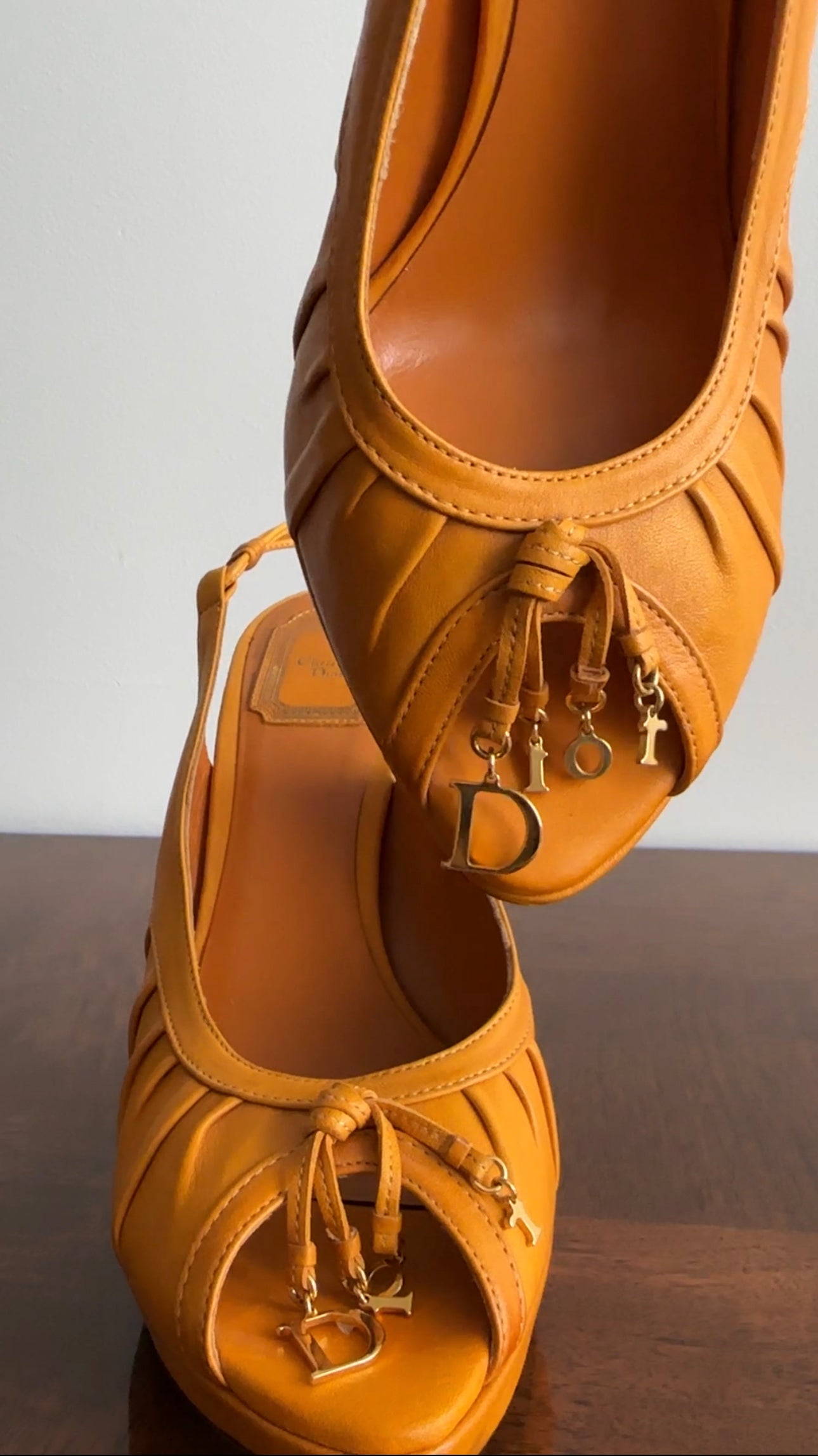 Christian Dior Mustard Yellow Leather Peep Toe Slingback Heels Size 8.5 - Luxury Women's High Heel Sandals for Evening Parties & Weddings