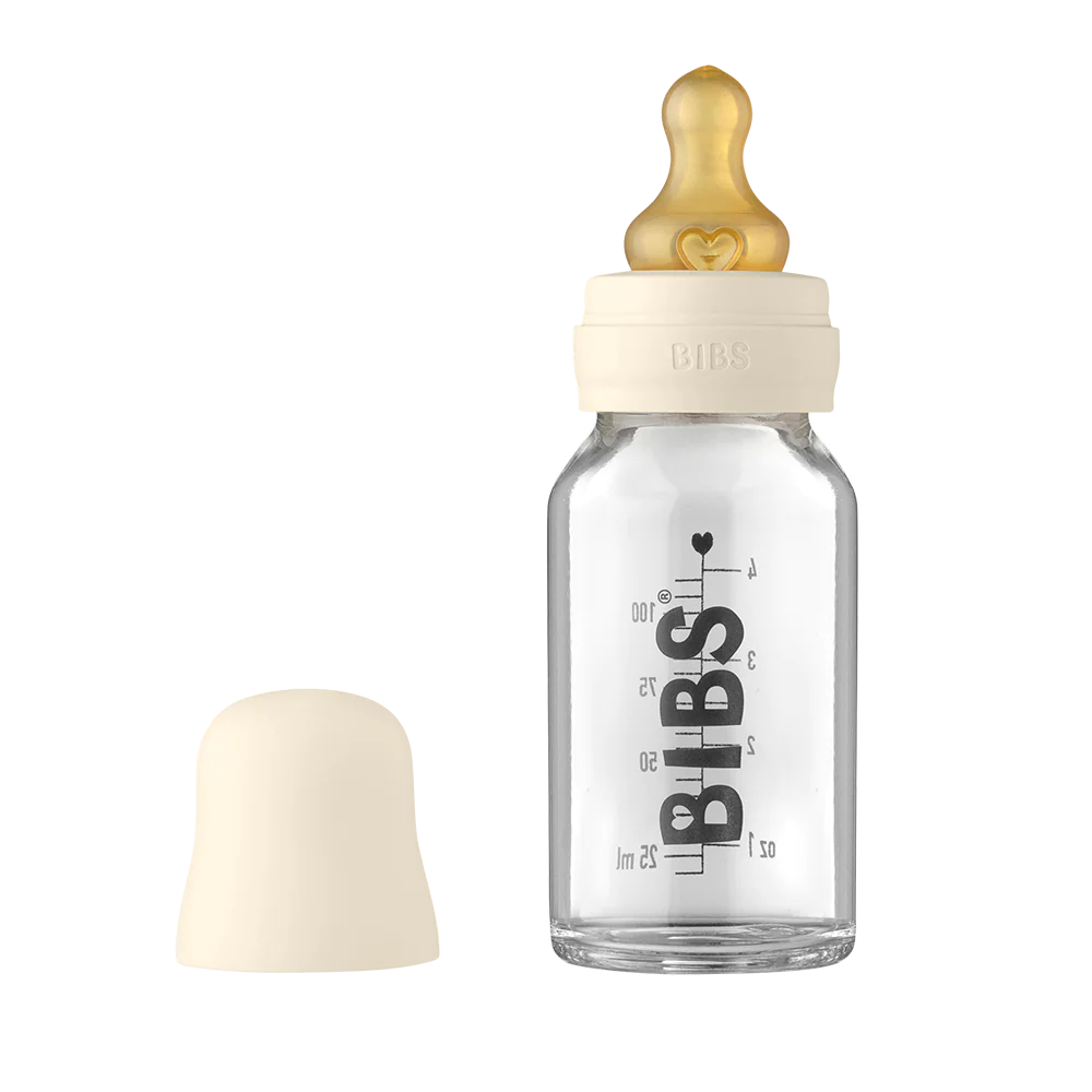 BIBS Baby Glass Bottle Set - 4oz (110ml) BPA-Free with Silicone Sleeve & Nipple - Perfect for Newborns & Infants Feeding at Home or Travel