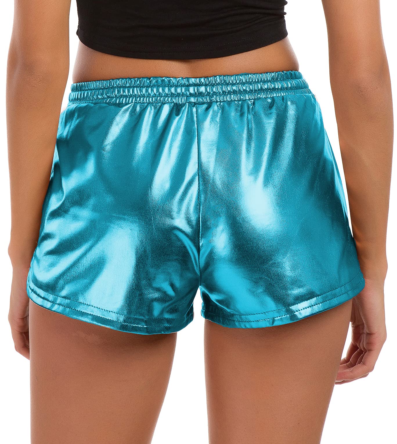 Sparkly Metallic Shorts for Women - High Waist Shiny Hot Pants with Elastic Drawstring - Perfect for Parties, Clubbing, and Summer Outfits