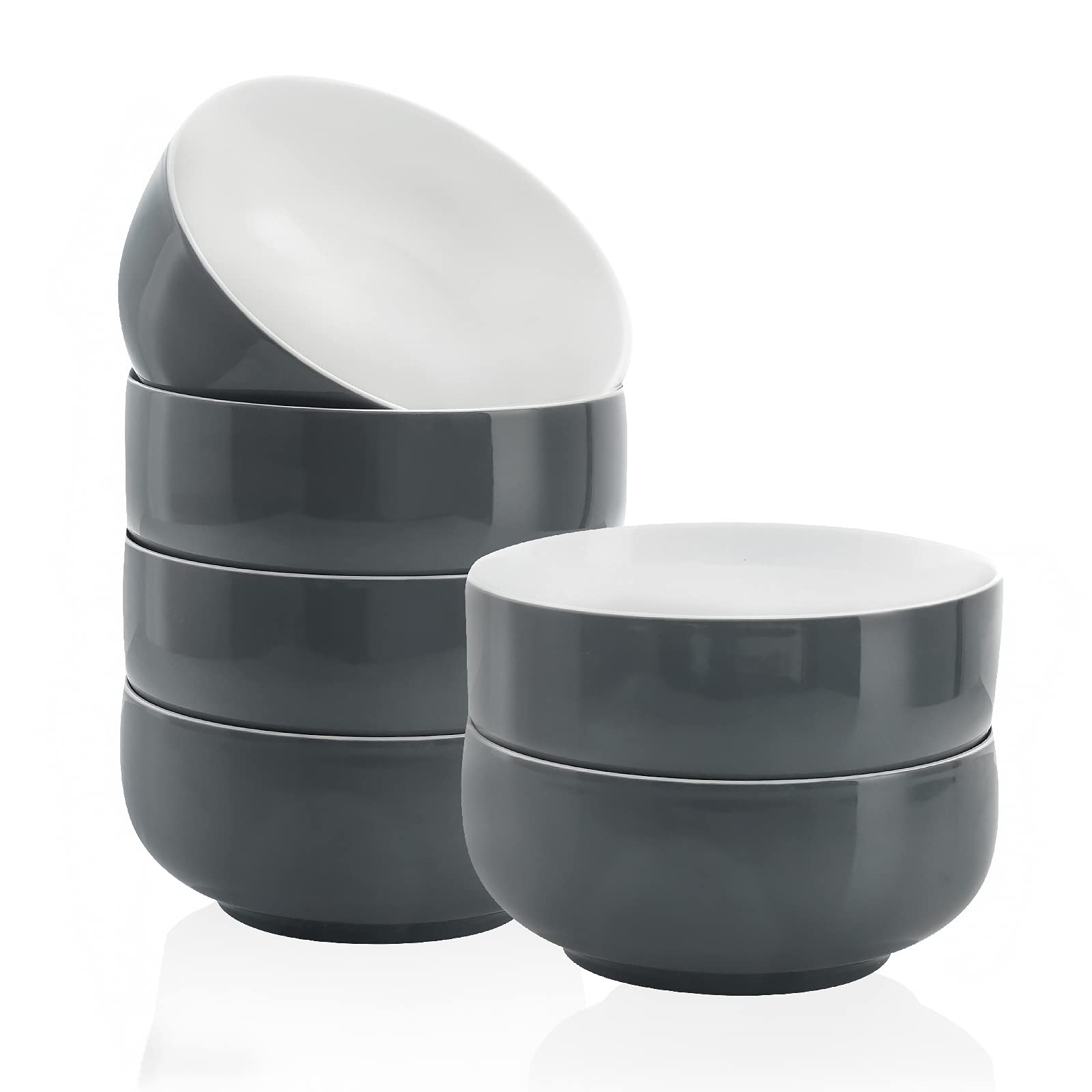 Kanwone 32oz Porcelain Bowl Set - 6-Piece Microwave & Dishwasher Safe Dinnerware for Cereal, Salad, Soup - Elegant Grey Bowls for Everyday Meals, Entertaining & Family Dining