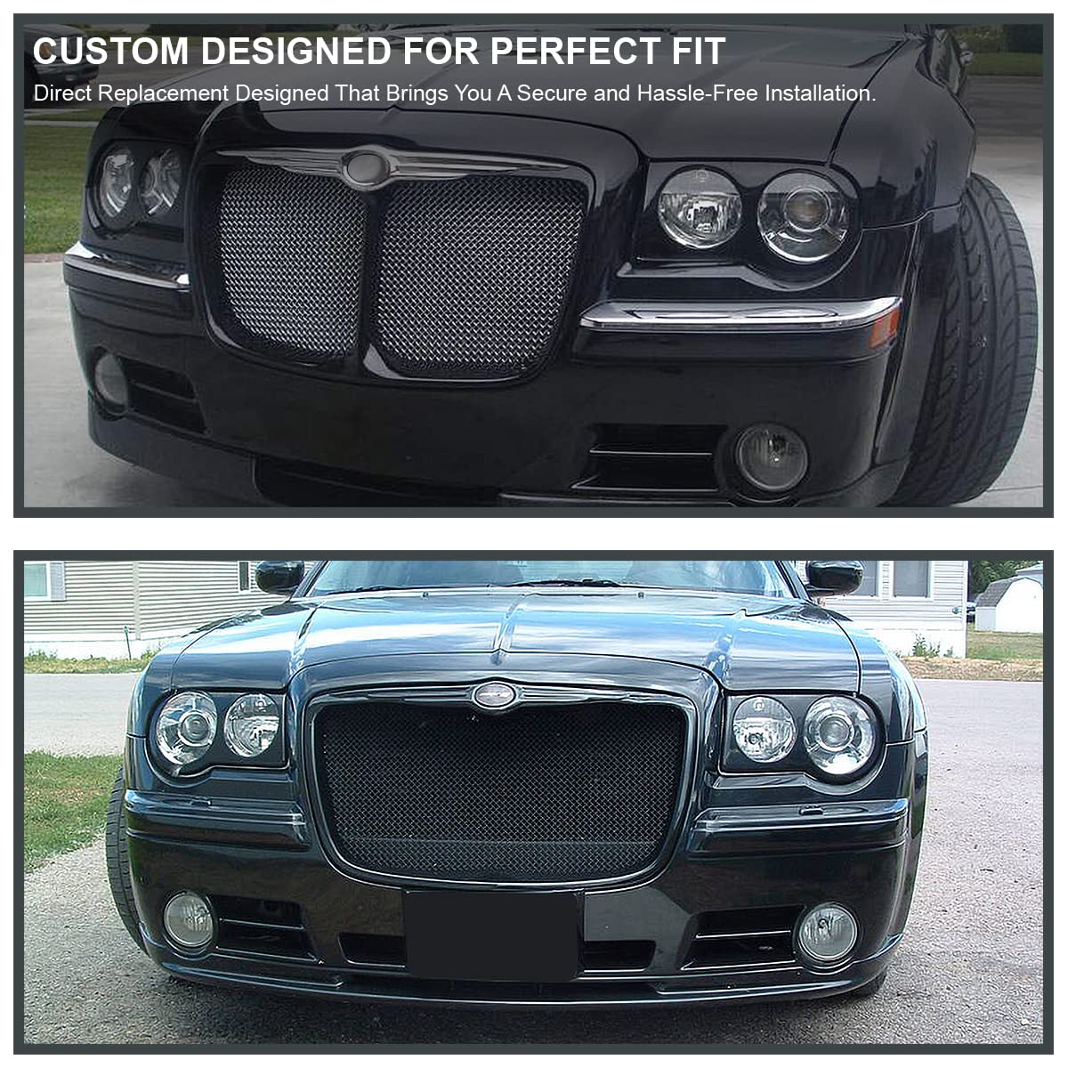 Spec-D Tuning Black Headlight Covers & Eyelid Bezels for 2005-2010 Chrysler 300C - Upgrade Style & Protection for Night Driving & Car Shows
