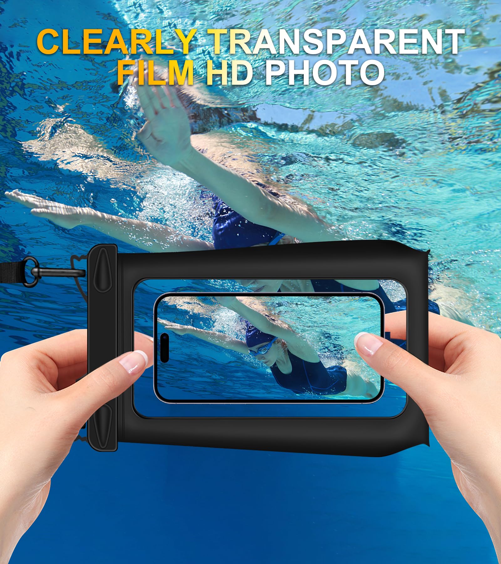 Universal Waterproof Phone Pouch - Floating Dry Bag for iPhone 15/14/13/12/11 Pro Max/XS/XR/X & Samsung Galaxy S24/S23/S22/S21 Plus/Ultra - Underwater Case with Lanyard for Swimming, Beach, Boating & Water Sports (Black)