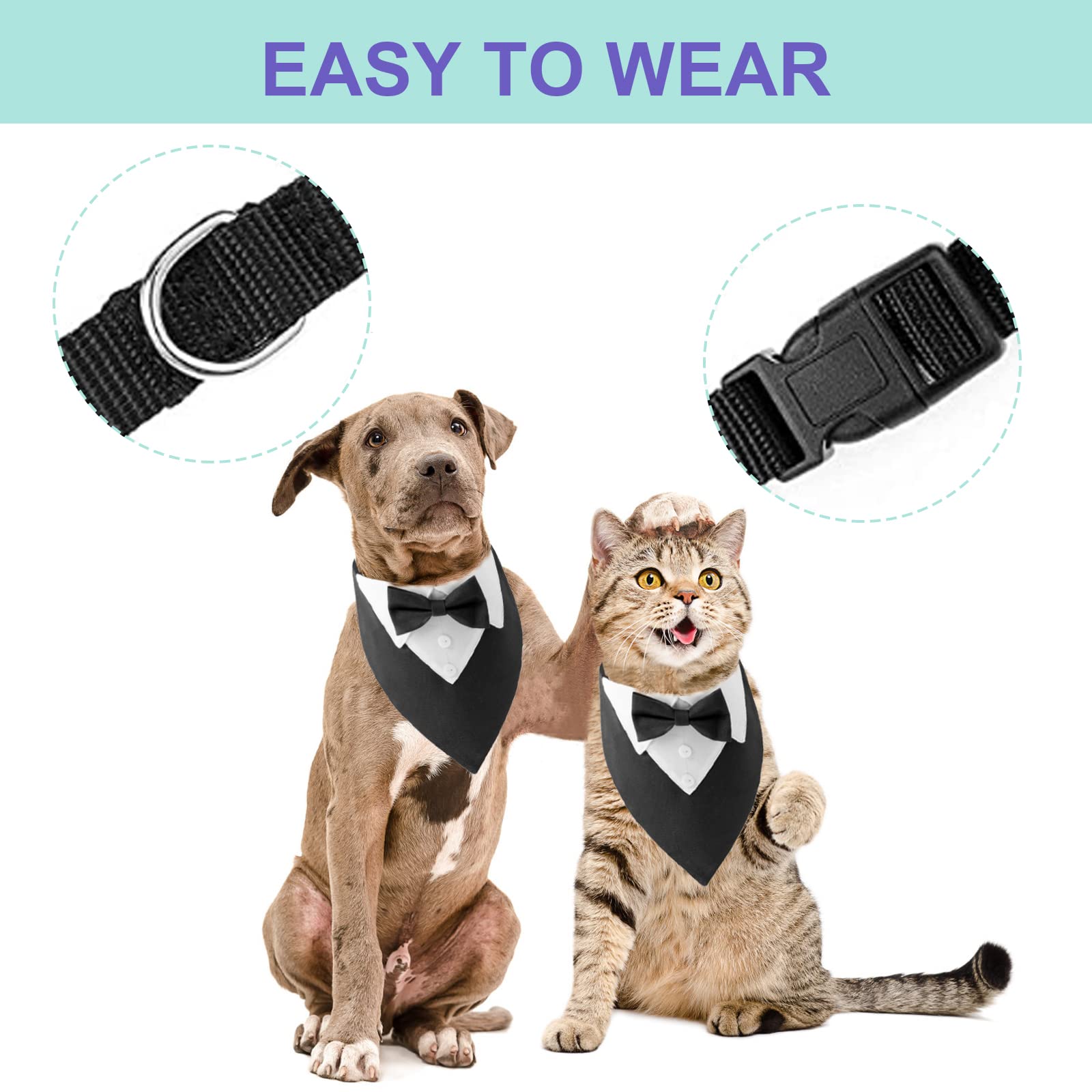 Premium Black Dog Tuxedo Bandana with Adjustable Bow Tie - Formal Cotton Pet Neckwear for Weddings & Special Occasions - Perfect for Large & Oversized Dogs (1PC) - Great for Dog Weddings, Birthday Parties & Photo Shoots
