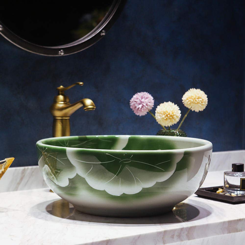 Ceramic Vessel Sink for Bathroom - Lotus Design Countertop Basin for Modern Homes