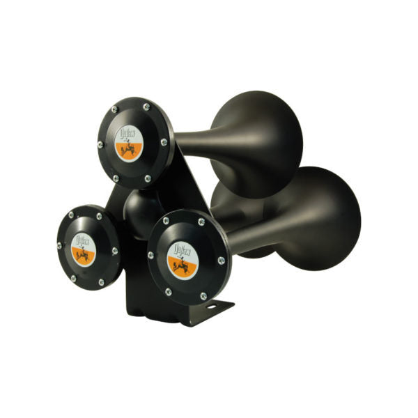 Black Triple Train Air Horn Kit for Trucks - 12V & 24V Heavy Duty OTH 1430CZ BK - Perfect for Semi Trucks, Emergency Vehicles & Off-Roading