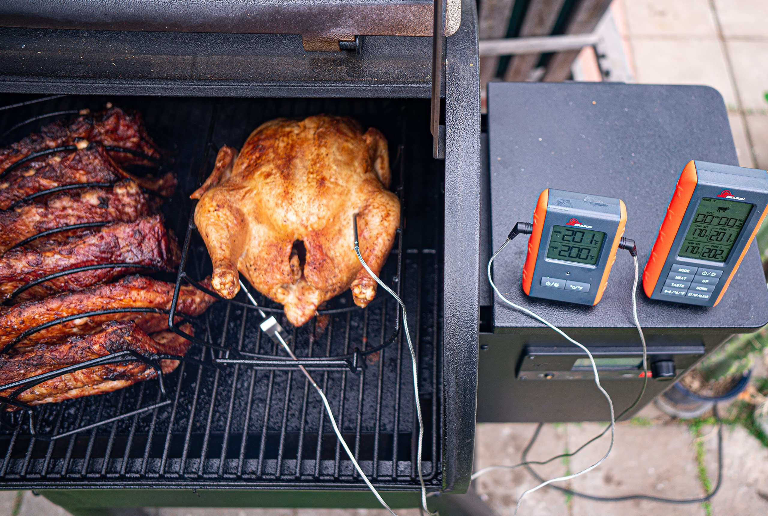 BBQ Dragon Instant Read Digital Meat Thermometer - Wireless Grill & Smoker Thermometer with 2 Probes, Oven Safe BBQ Temperature Gauge for Steak, Chicken, Turkey - Perfect for Grilling, Smoking, Baking & Outdoor Cooking