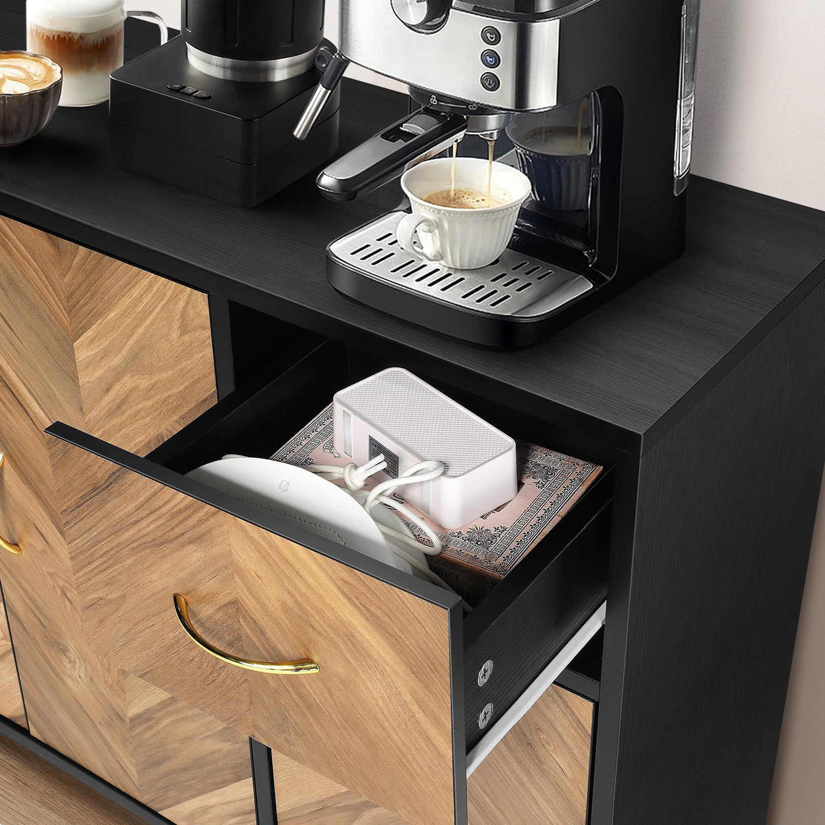 SIHANM 3-Door Sideboard Buffet Cabinet with Drawers & Shelves - Sturdy Free-Standing Storage Cabinet for Hallway, Living Room, Entryway & Kitchen | Perfect for Organizing Dishes, Linens & Home Decor