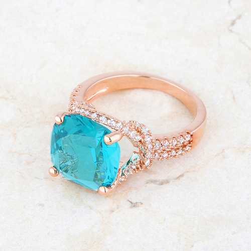 6.2ct Aquamarine CZ Rose Gold Statement Ring for Women - Elegant Wedding, Party & Evening Wear Jewelry Gift