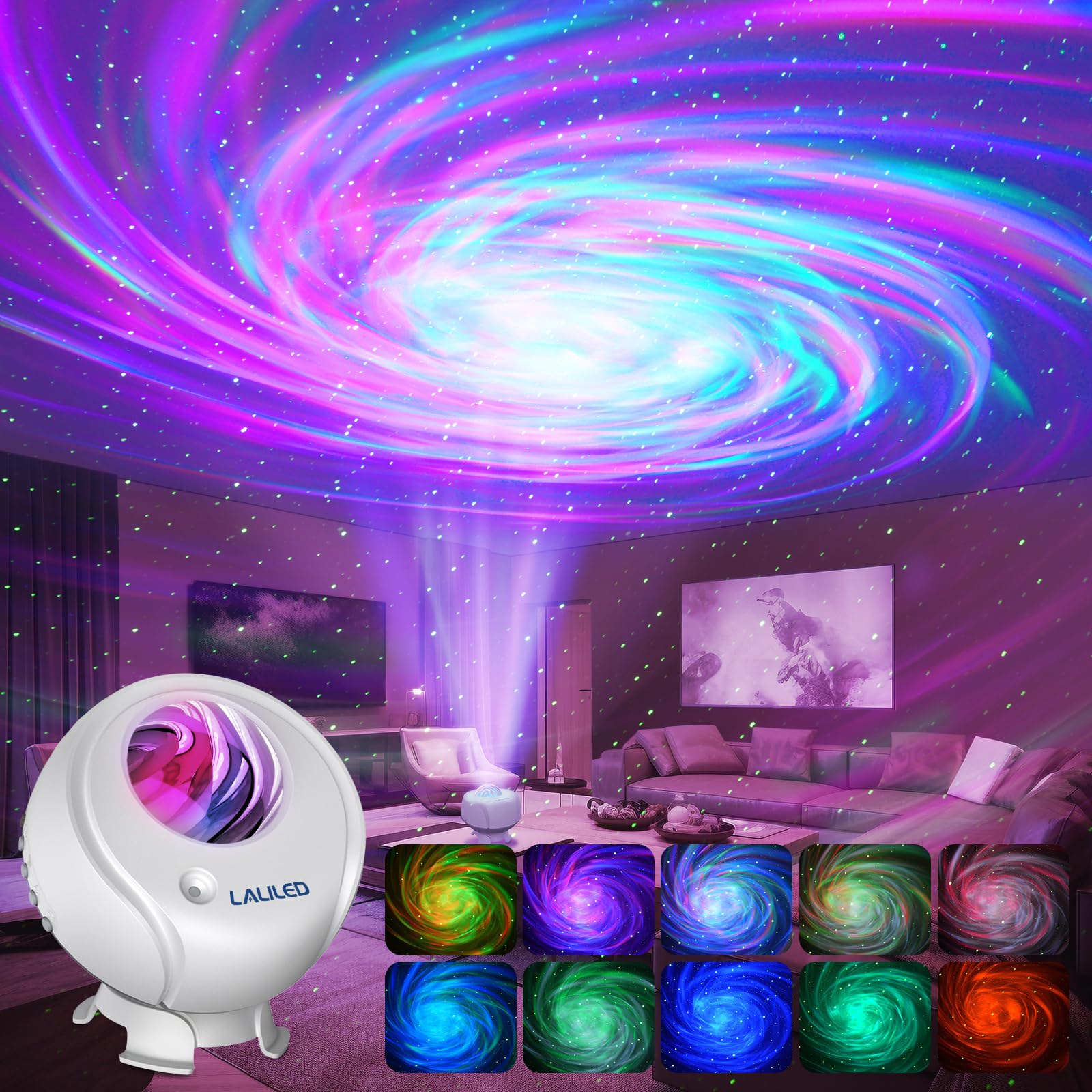 Laliled Galaxy Projector 2.0 with Bluetooth Speaker - 24 Nebula Lighting Effects, Adjustable Brightness, Remote Control & Timer - Starry Night Projector for Bedroom, Home Theater, Kids Room, Meditation & Relaxation (White)