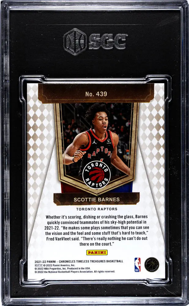 2021-22 Panini Chronicles Scottie Barnes Rookie Card Timeless Treasures SGC 9 132/249 - NBA Basketball Collectible for Trading & Display