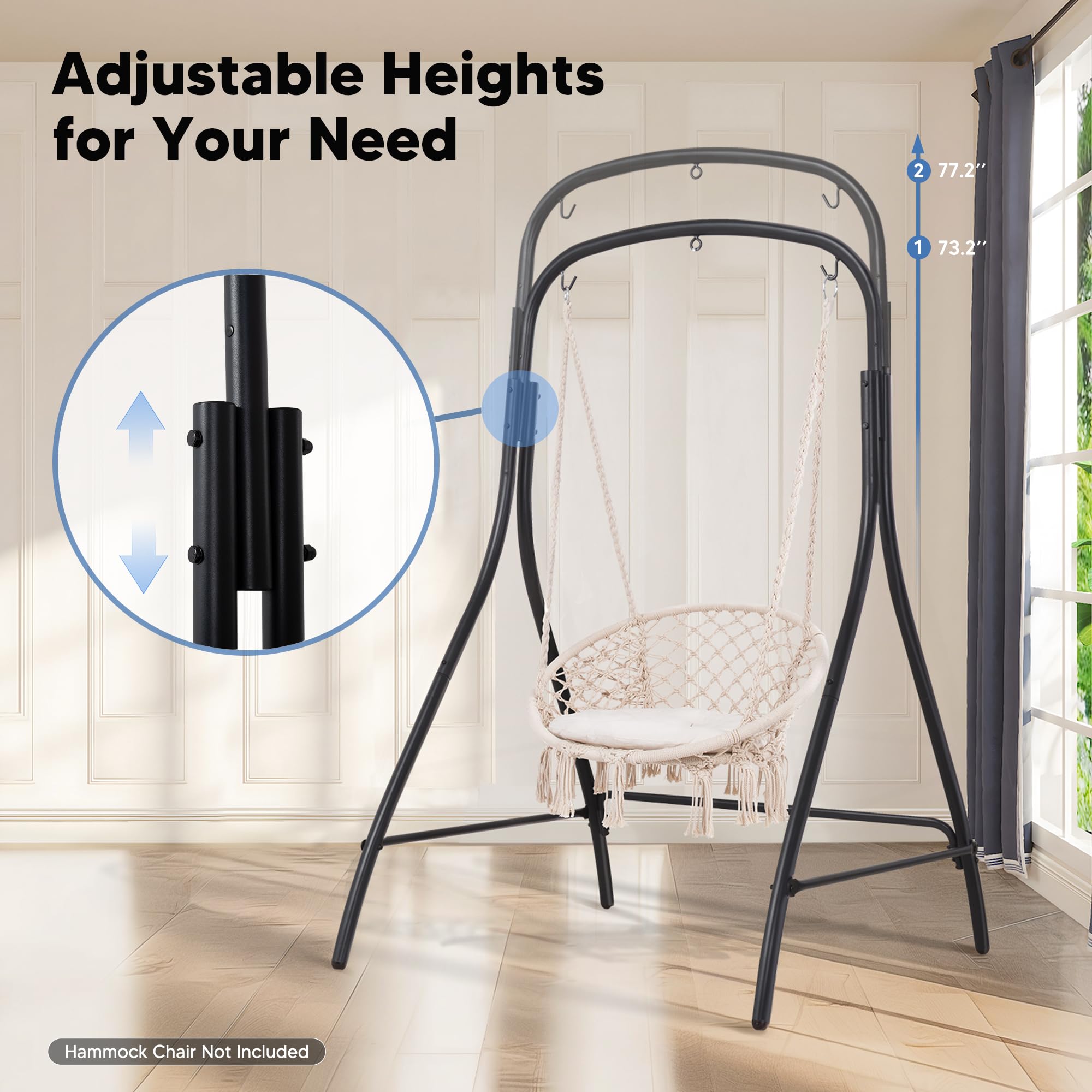 **SUNCREAT Heavy-Duty Steel Hammock Chair Stand - 400 lbs Capacity, Adjustable Height, Indoor & Outdoor Dual-Use Swing Stand (Hammock Chair Not Included) - Perfect for Patio, Garden, Balcony, and Backyard Relaxation**