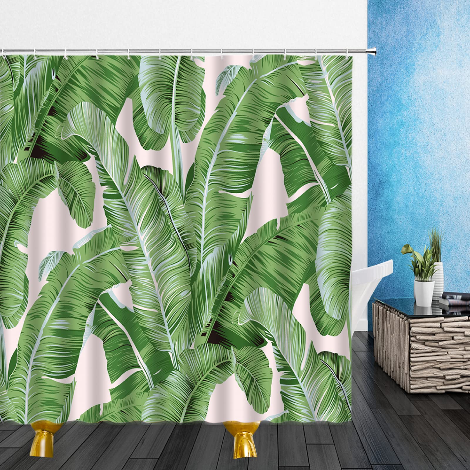 SOUCON 39x71 Inch Extra Long Waterproof Shower Curtain - Tropical Green Leaves Print, Polyester Bathroom Decor for Spa-Like Shower Experience | Perfect for Master Bath, Guest Bath & Dorm Rooms