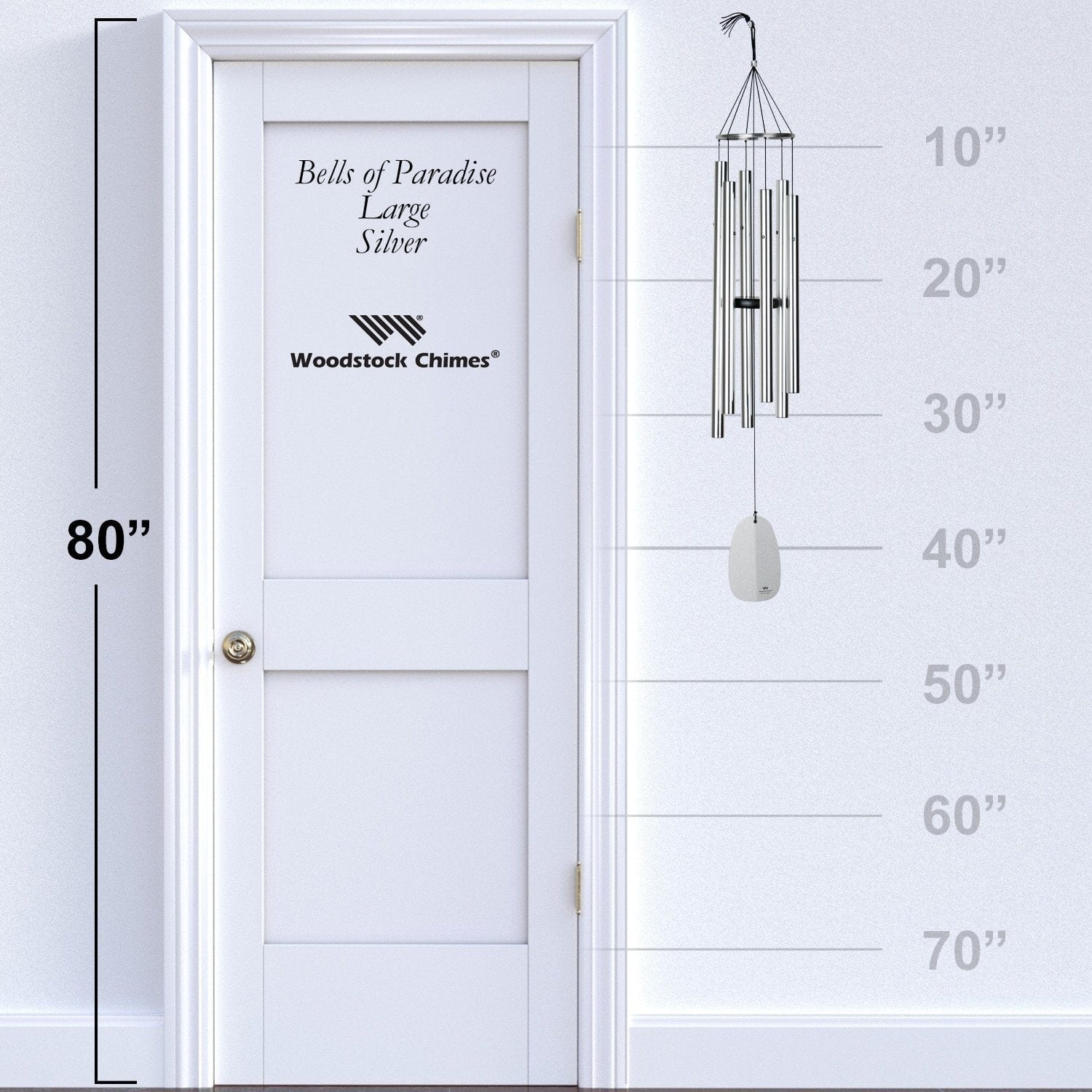 Bells of Paradise 44-Inch Silver Wind Chime - Outdoor Garden Decor for Patio, Porch & Backyard Relaxation