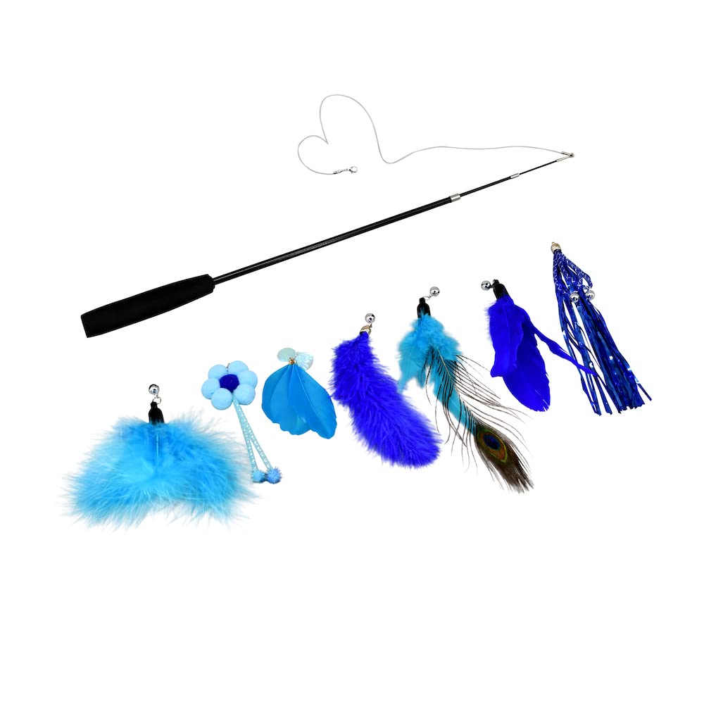 Adorcat Interactive Cat Teaser Wand Toy - Blue Feather Wand for Cats, Kitten Play & Exercise - Perfect for Indoor Play, Training & Bonding with Your Feline Friend