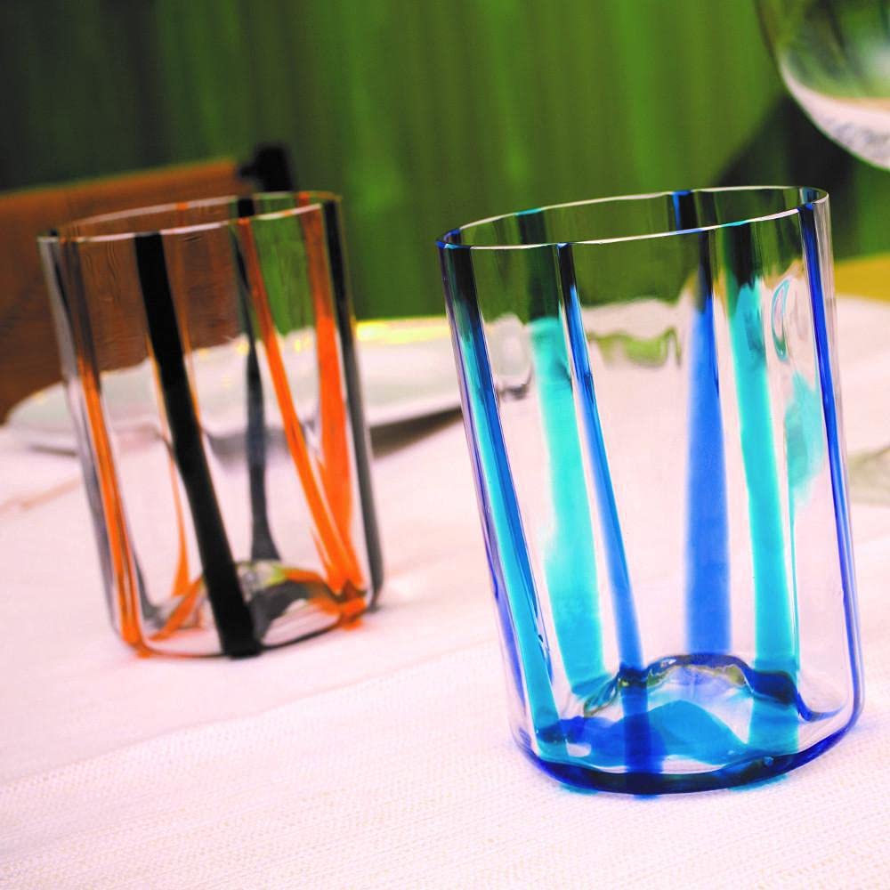 Premium Zafferano Tirache Tumbler Set - 6 Colorful Glass Water Cups for Home, Office & Outdoor Use - Durable Drinkware for Iced Tea, Juice & Cocktails