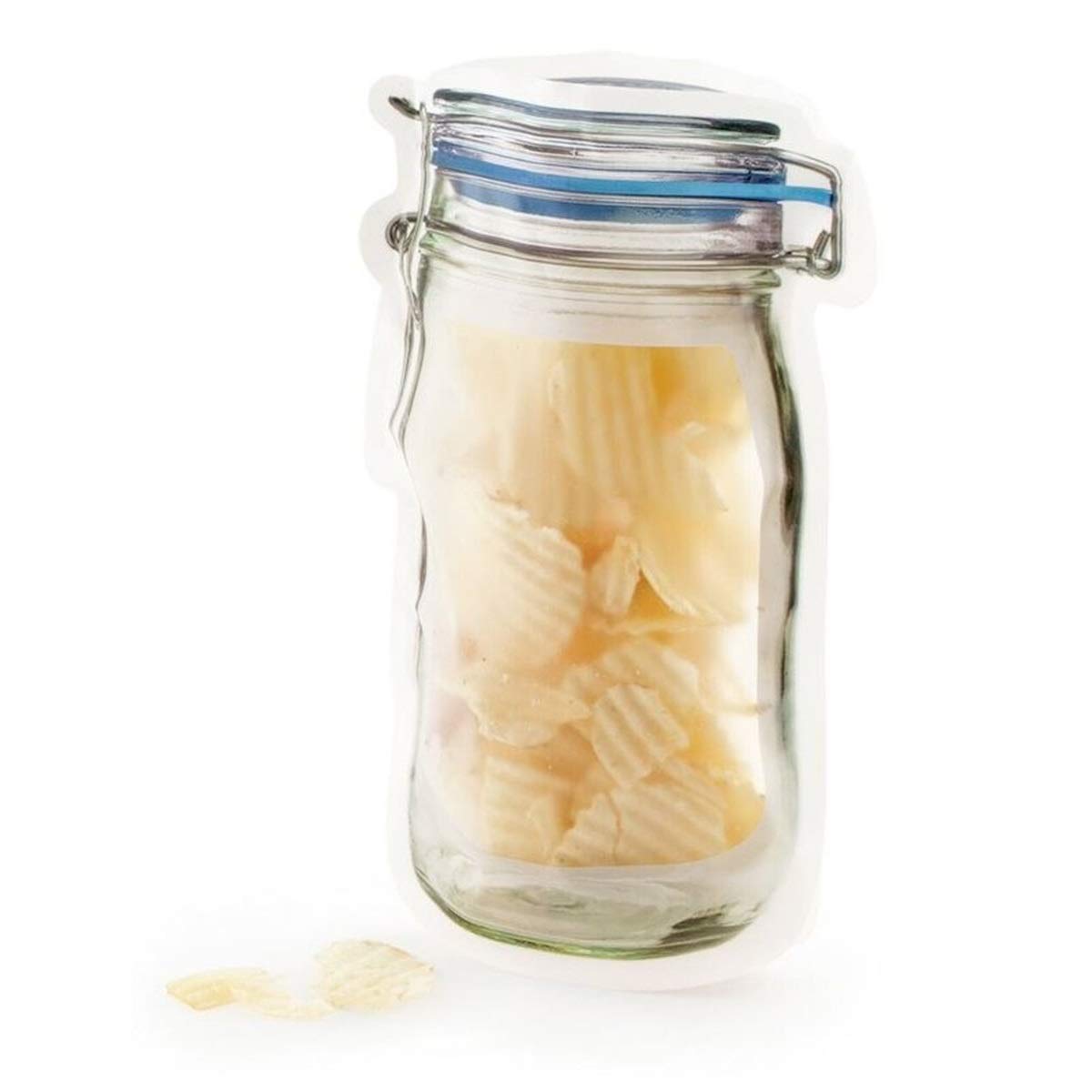 Premium Mason Jar Pattern Food Saver Storage Bags - Airtight Kitchen Organizer for Snacks, Fresh Produce & Meal Prep - Reusable, Leakproof (S/M/L) - Perfect for Kids' Lunches, Picnics & Pantry Organization (1pc Large Bag)
