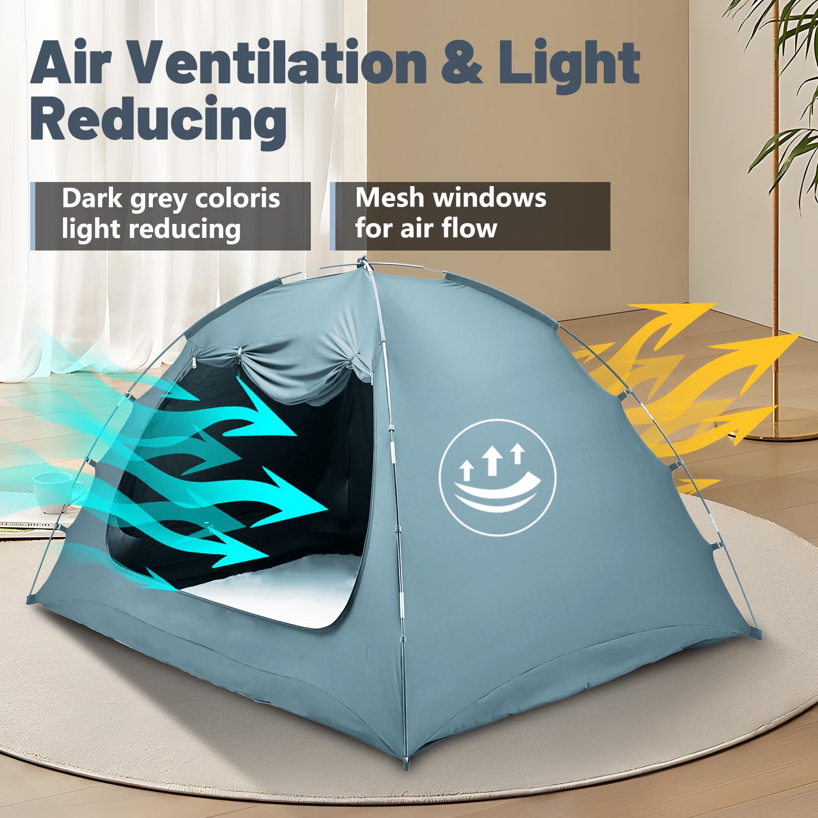 LILYPELLE Bed Tent for Adults - Portable Blackout Canopy with 3 Doors, Twin Size Bunk Bed Privacy Shelter (Blue) | Perfect for Camping, Kids' Sleepovers & Cozy Indoor Retreats
