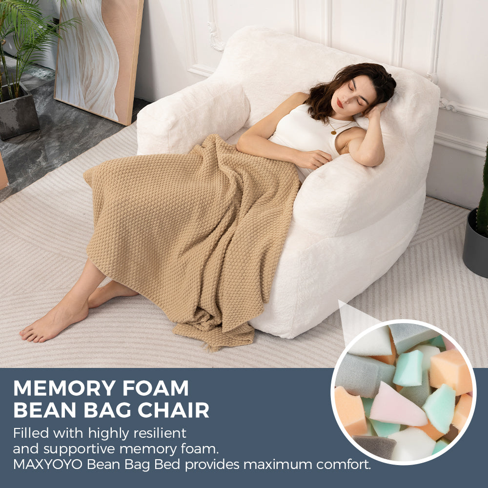 MAXYOYO Bean Bag Chair for Adults & Kids - Soft Lazy Sofa with Armrests, Comfortable Lounge Chair for Living Room, Bedroom, Dorm - Beige | Perfect for Relaxing, Reading & Gaming