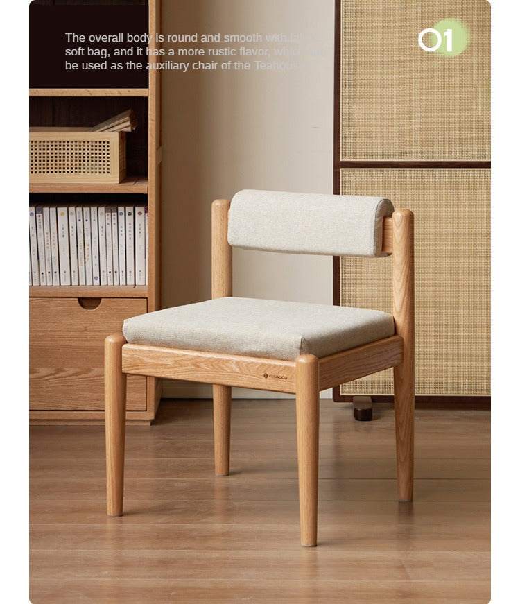 Solid Oak Wood Low Back Small Dining Chair - Modern Kitchen & Breakfast Nook Seating - Perfect for Small Spaces & Compact Dining Areas