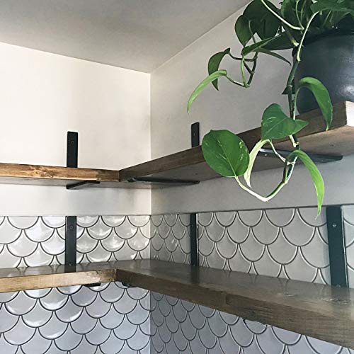 10 Inch Heavy Duty Black Metal Shelf Brackets - Industrial Rustic Wall Mounted L Brackets for DIY Shelving with Screws Included - Perfect for Home Office, Kitchen, and Garage Storage Solutions