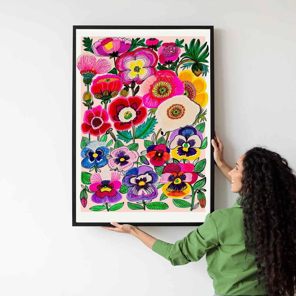 Pansies and Poppies Wall Art Print - Floral Canvas Painting for Home Decor - Perfect for Living Room, Bedroom & Office Decorations