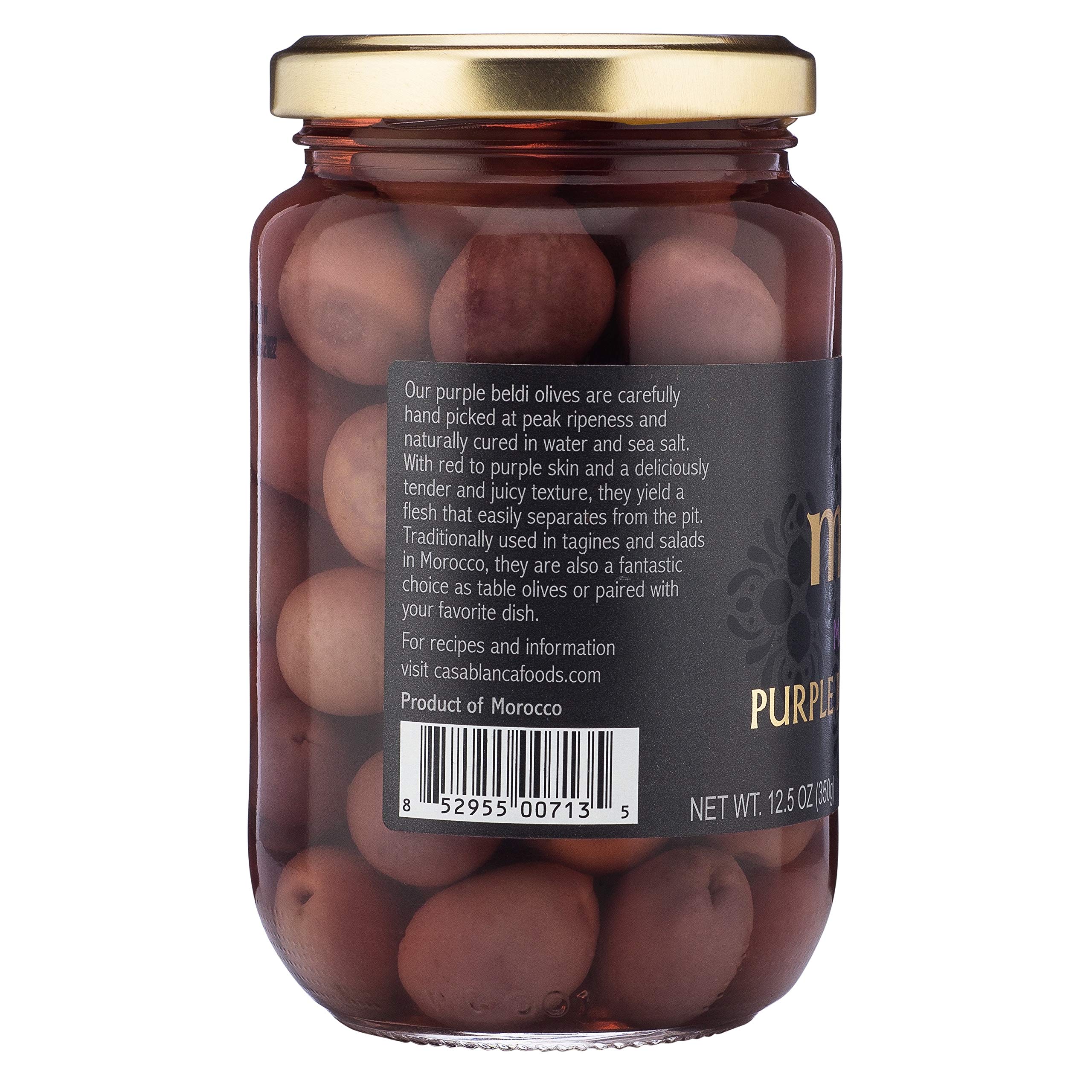 Premium Moroccan Mina Purple Beldi Olives - 12.5 oz | Handpicked, Naturally Cured | Non-GMO, Gluten-Free, Low Carb, Vegan & Kosher Certified | Perfect for Paleo & Keto Diets | Great for Salads, Charcuterie Boards & Healthy Snacking