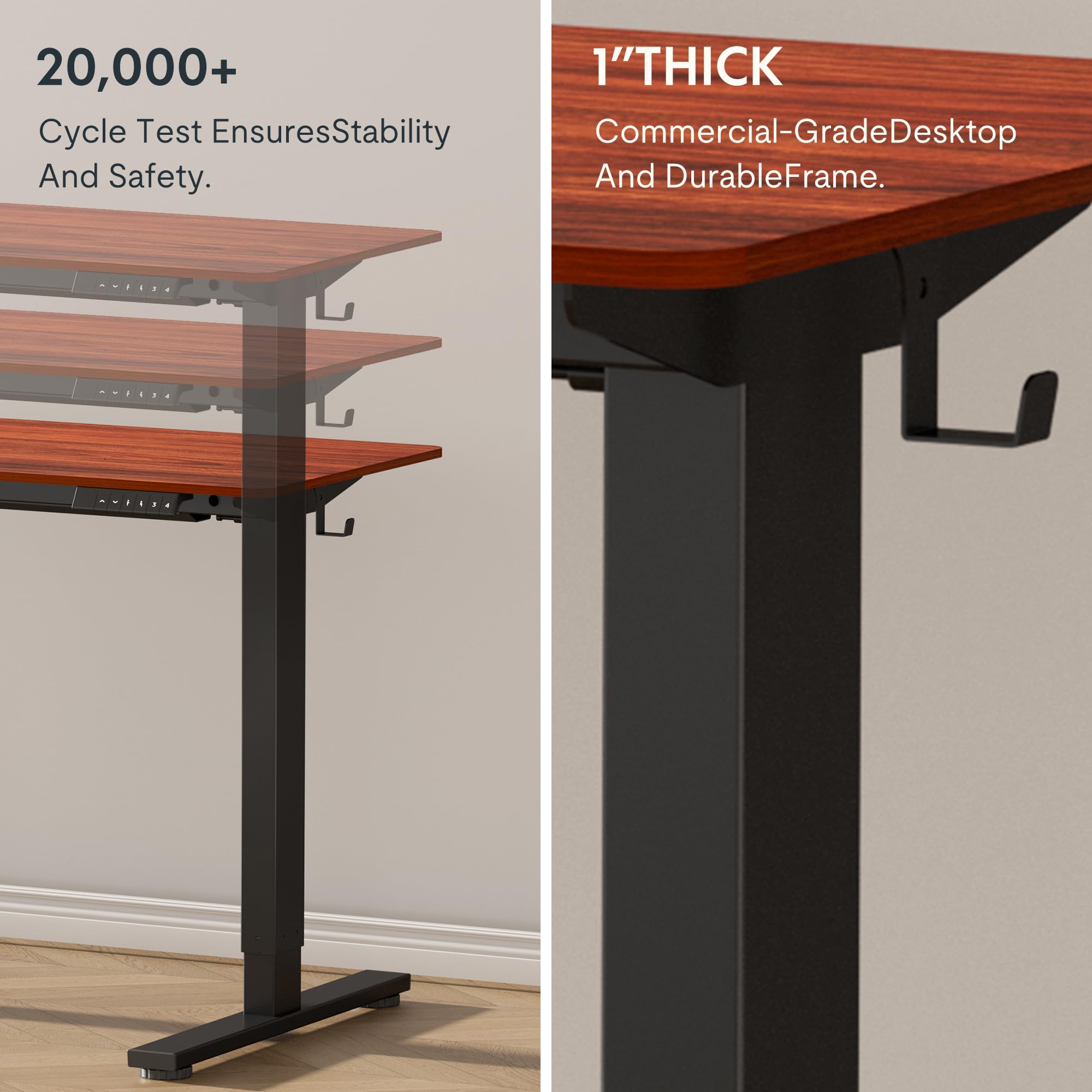 FLEXISPOT EN1 Electric Height Adjustable Standing Desk - 48 x 30 Inches Whole-Piece Sit Stand Workstation (Black Frame + Mahogany Top, 2 Packages) for Home Office, Gaming & Study