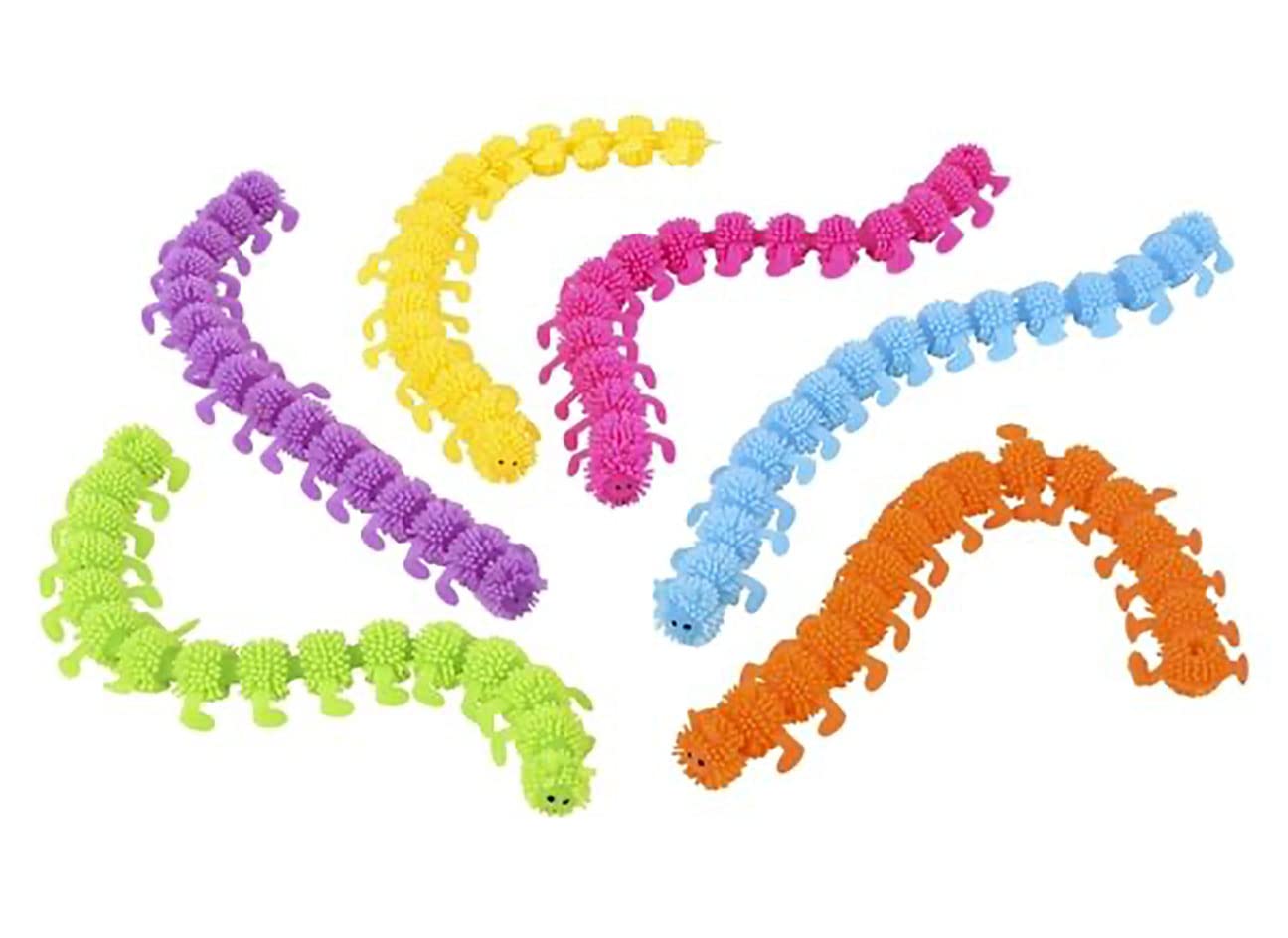 Stretchy Caterpillar Animal Puffer Sensory Toys - Set of 6 Stretchy Noodle Fidget Toys for Kids - Fun Stretching String Fiddle Toys for Stress Relief & Sensory Play - Perfect for Classroom, Travel & Autism Therapy