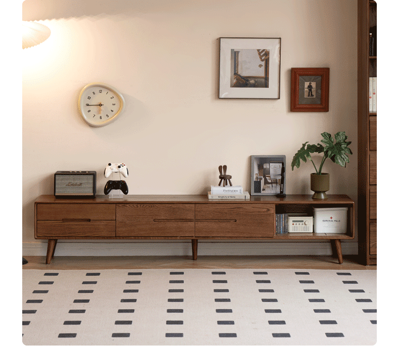 Solid Oak Wood TV Stand with Sliding Doors - Rustic Modern Entertainment Center for Living Room, Bedroom, or Home Theater