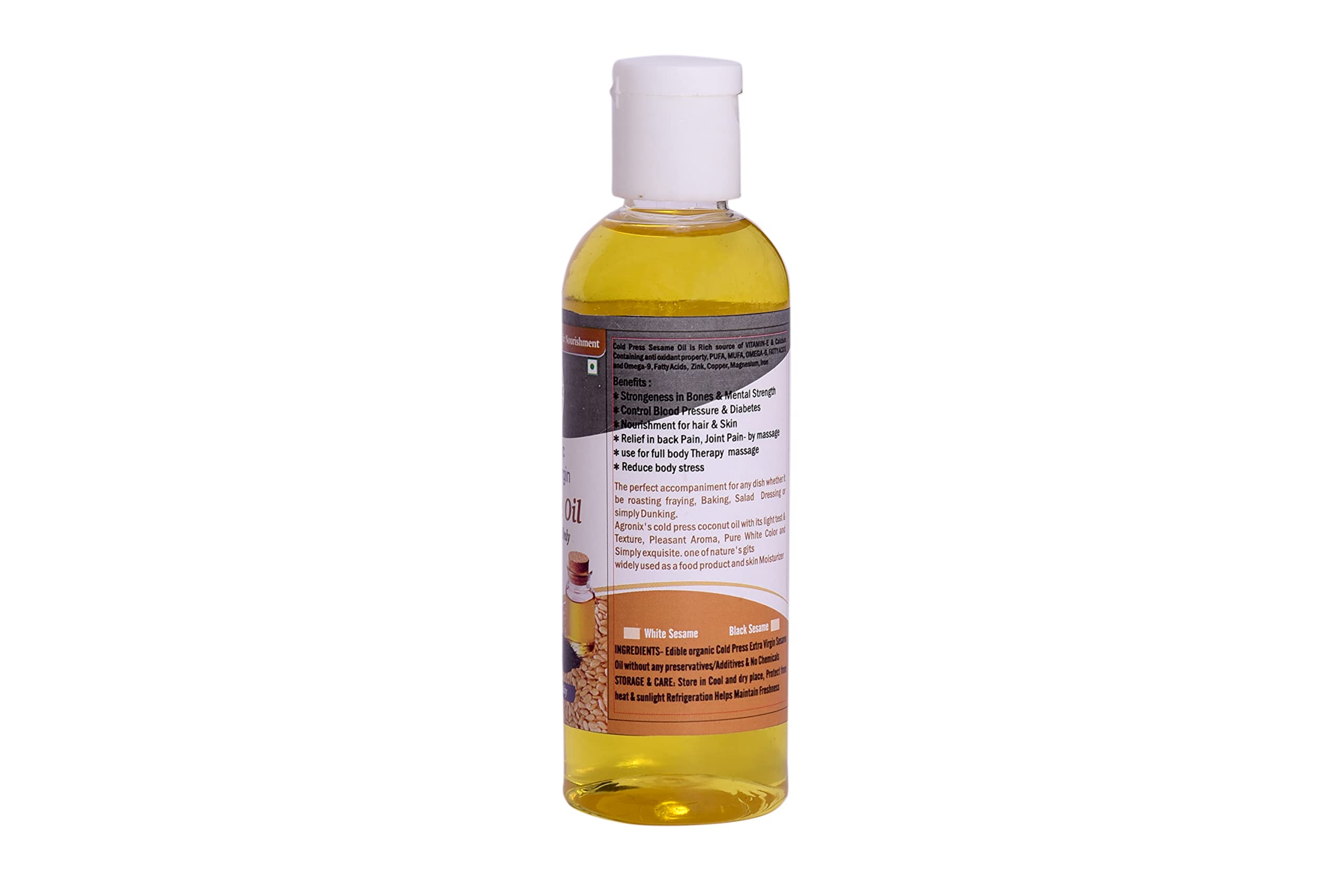 AGRONIX 100% Pure Cold Pressed Sesame Oil - 3.4oz for Hair Growth, Skin Care & Massage | Natural Moisturizer for Dry Scalp, Face & Body | USDA Organic, Unrefined, Chemical-Free | Perfect for Aromatherapy & DIY Beauty Recipes