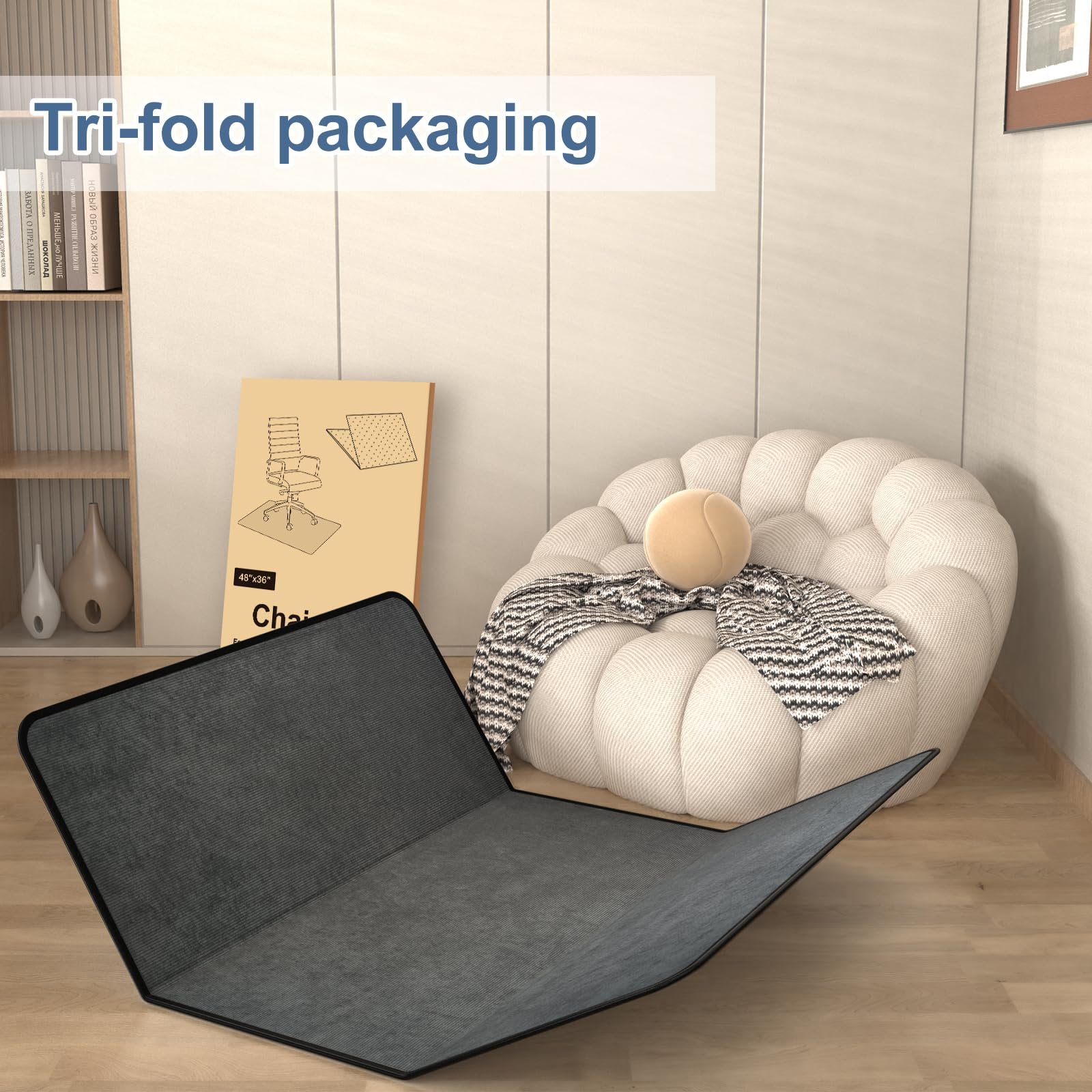 Heavy Duty Corduroy Office Chair Mat for Carpet & Hardwood Floors - Tri-Fold Desk Chair Mat Protects Carpeted and Hardwood Floors - Perfect for Home Office, Gaming Setup, and Workspace - Dark Grey