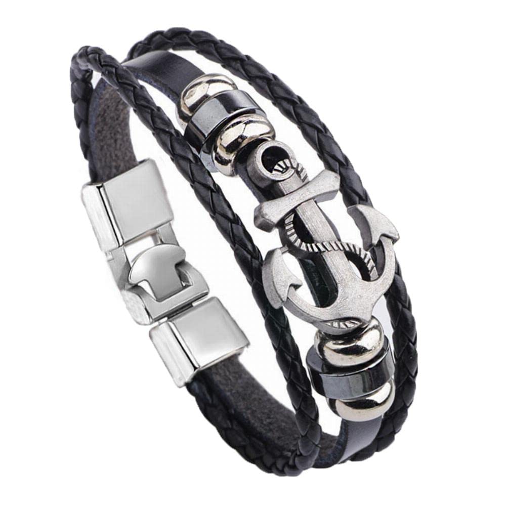 Handmade Cowhide Leather Friendship Bracelets for Men & Women - Beaded Multilayer Vintage Anchor Cuff Wrap Bracelet - Perfect Gift for Couples, Lovers & Partners (Ideal for Anniversaries, Date Nights & Romantic Occasions)