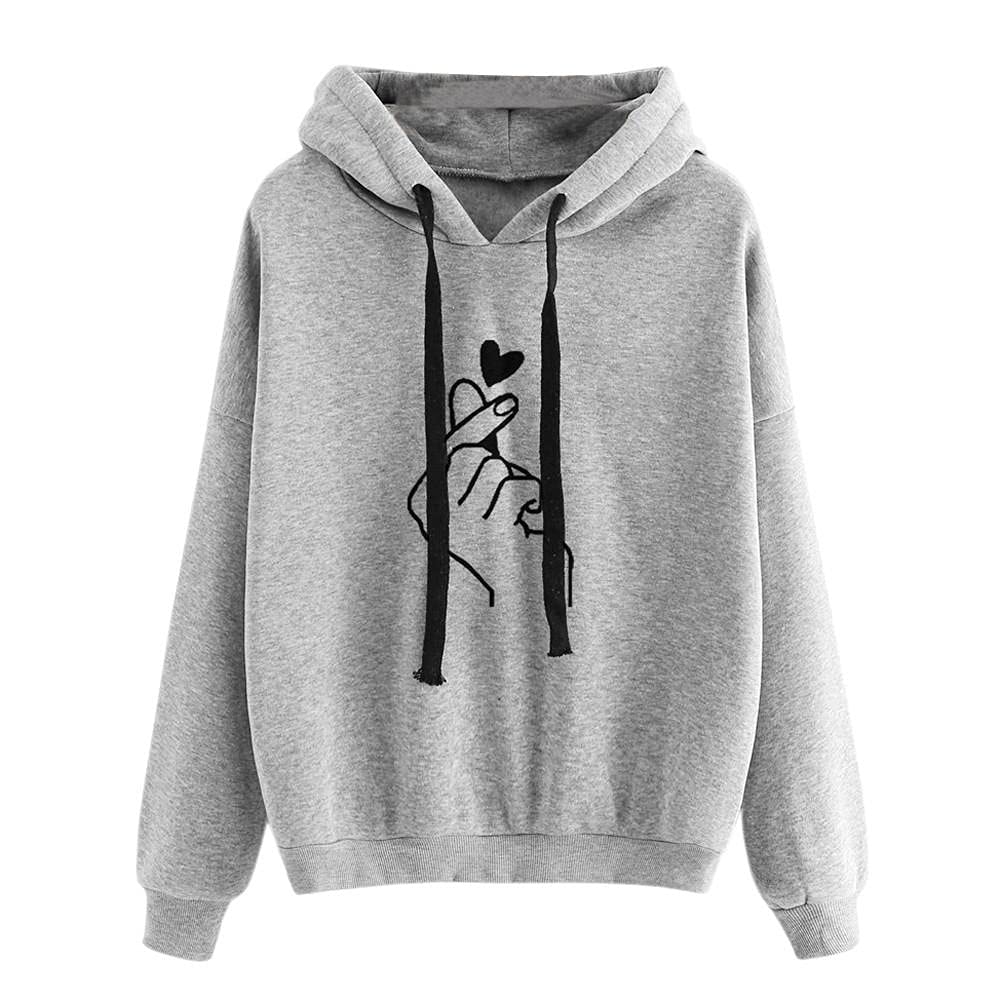 Trendy Women's Printed Hoodie Pullover Sweatshirt - Long Sleeve Crewneck Tunic Top for Leggings | Casual Outfit, Lounge Wear & Street Style Fashion (Gray)